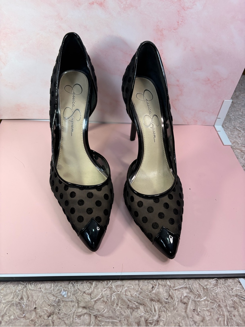 Jessica Simpson Black Polka Dot Pointed-Toe Heels